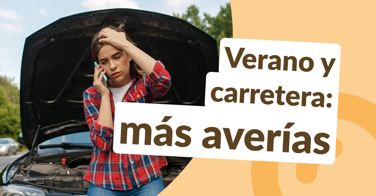 imagen de una mujer sentada en su capo de coche que está averiado