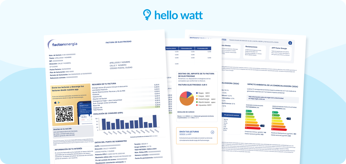 Facturas de la Comercializadora Factor Energía