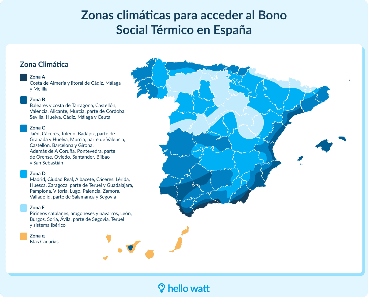 Infografía sobre las zonas climáticas para acceder al Bono Social Térmico en España