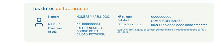 Datos de facturación y bancarios del cliente en la factura de Gas & Power