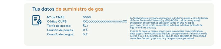 Datos de suministro de gas del contrato del cliente en Gas & Power